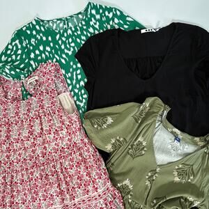 Max Studio Old Navy Three Dots Lot 4 Dresses XS Floral Tiered Work Travel Modest